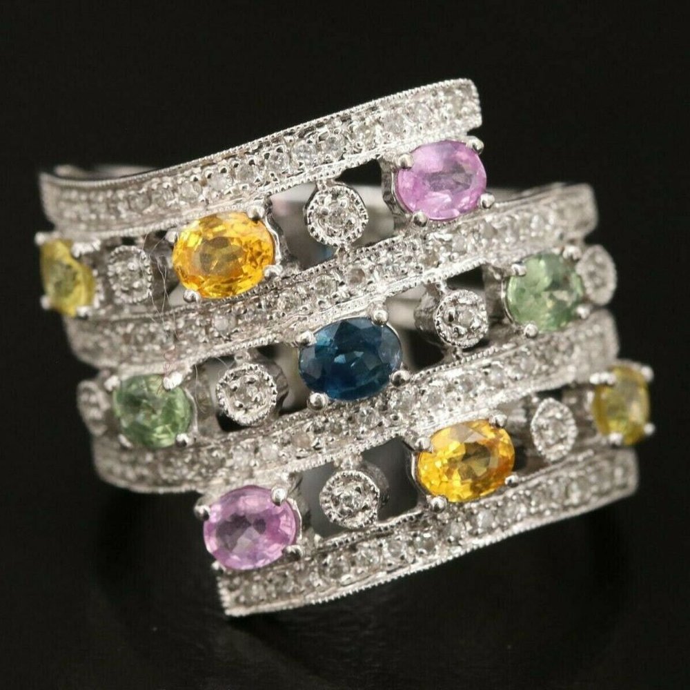 Samuel Benham NY Designer Ring / Natural  Sapphire & Diamond / 14K